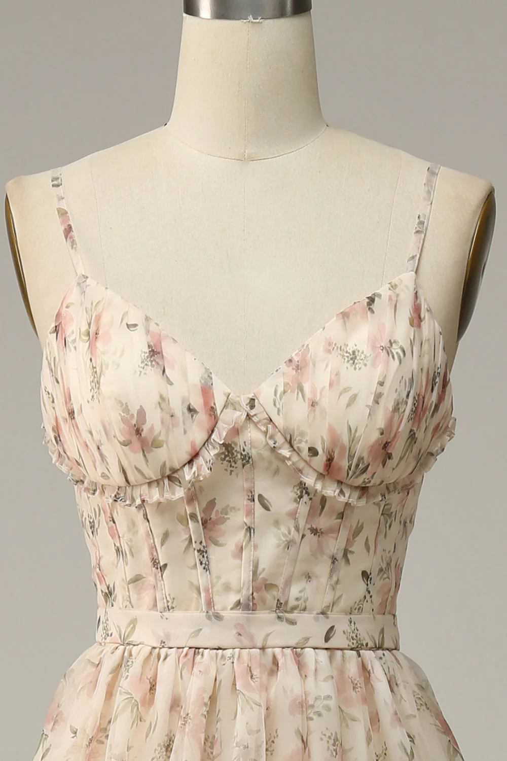 Apricot A Line Print Prom Dress with Slit - Image 4