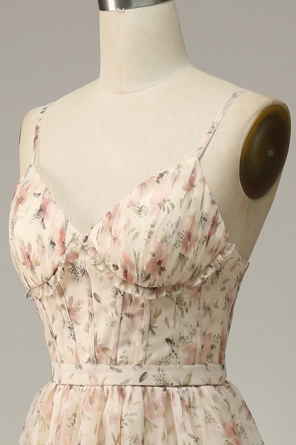 Apricot A Line Print Prom Dress with Slit - Image 6