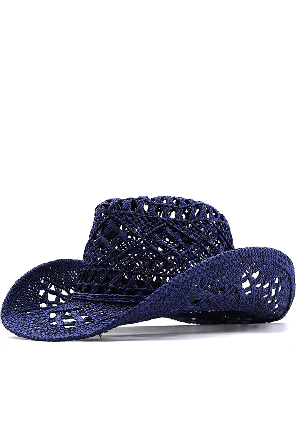 Apricot Knitting Western Cowboy Hat Straw Hat Hollow Out Sunhat - Image 3