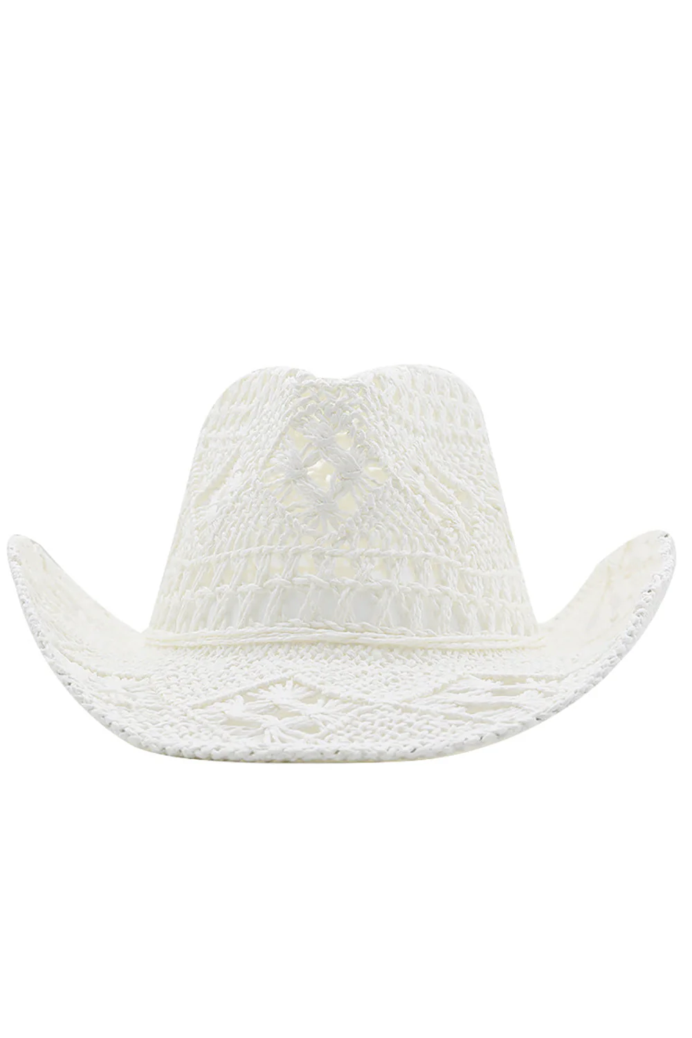 Apricot Knitting Western Cowboy Hat Straw Hat Hollow Out Sunhat - Image 4