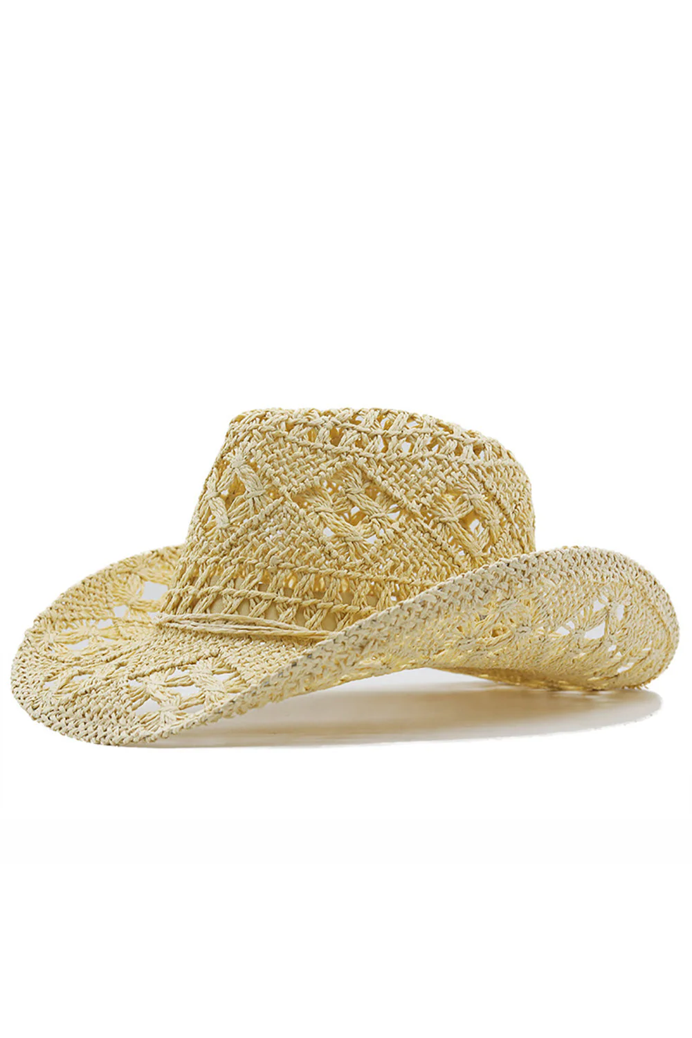 Apricot Knitting Western Cowboy Hat Straw Hat Hollow Out Sunhat - Image 6