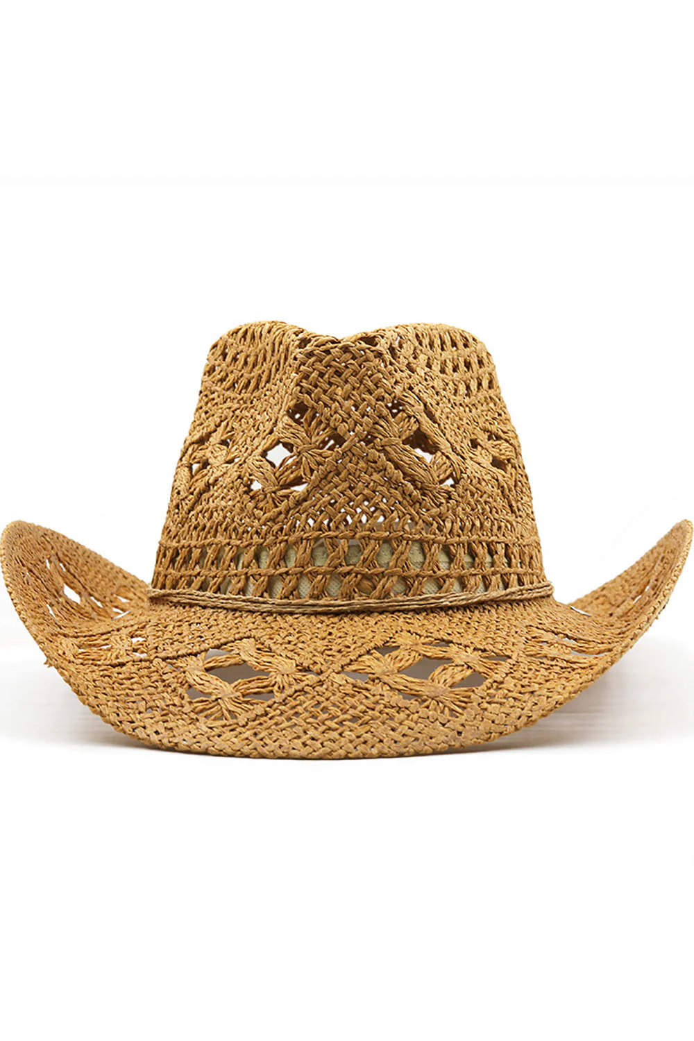 Apricot Knitting Western Cowboy Hat Straw Hat Hollow Out Sunhat - Image 7