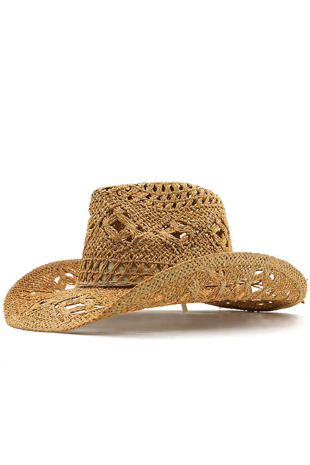 Apricot Knitting Western Cowboy Hat Straw Hat Hollow Out Sunhat - Image 8