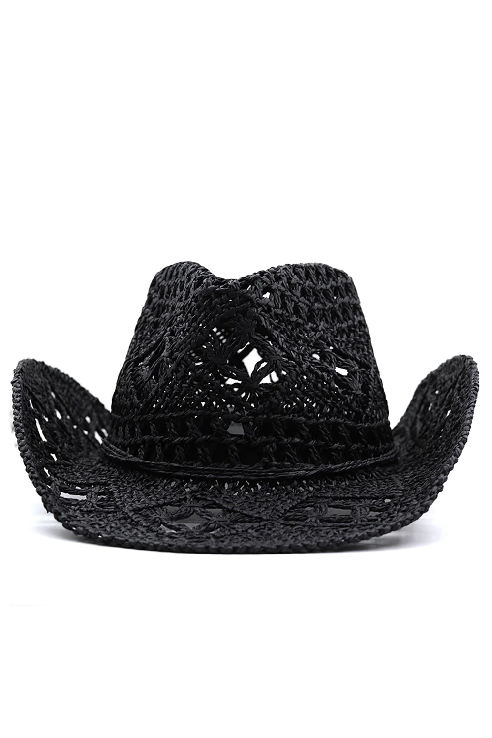Apricot Knitting Western Cowboy Hat Straw Hat Hollow Out Sunhat - Image 9