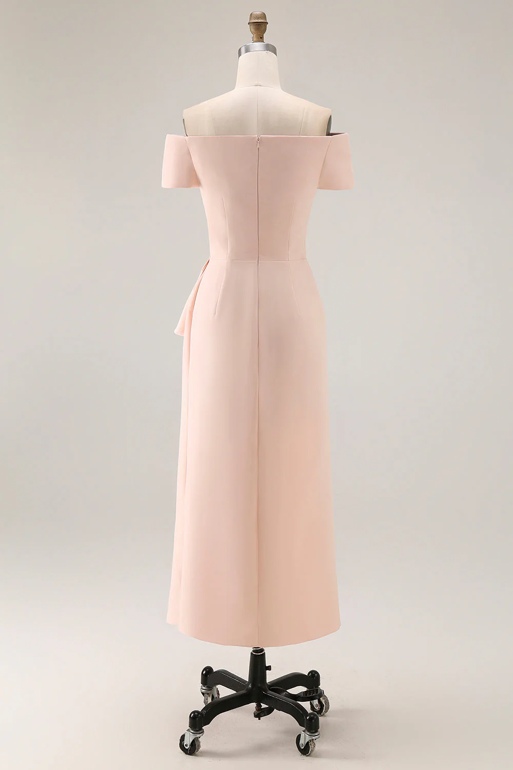 Apricot Off The Shoulder Ruched Sheath Mother Of The Bride Dress with Ruffle Slit - Image 2