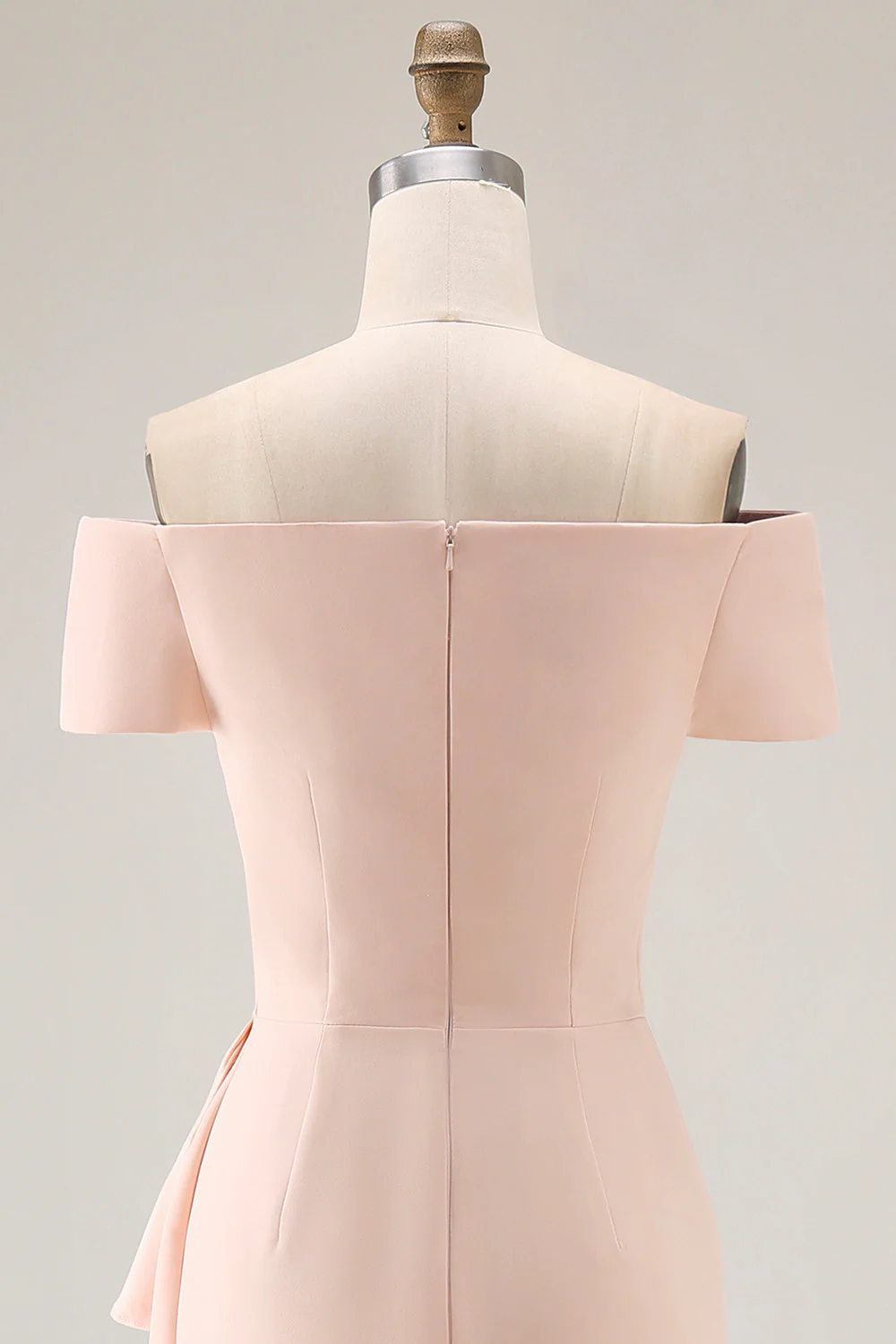 Apricot Off The Shoulder Ruched Sheath Mother Of The Bride Dress with Ruffle Slit - Image 7