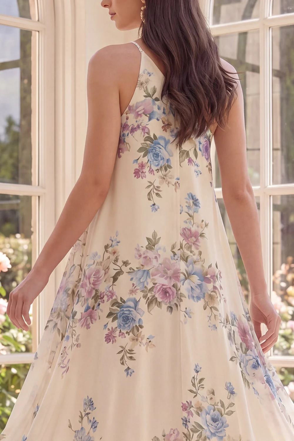 Apricot One Shoulder A Line Printed High Low Floral Dress - Image 4
