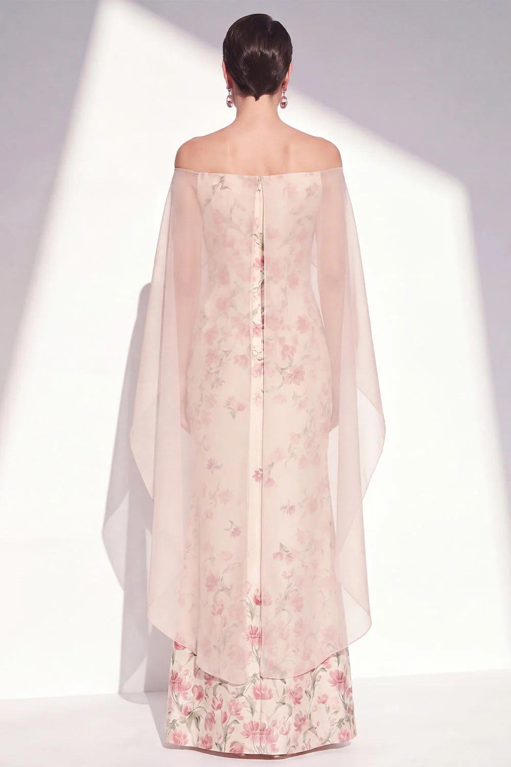 Apricot Strapless Mermaid Floral Long Mother Of the Bride Dress with Cape - Image 2