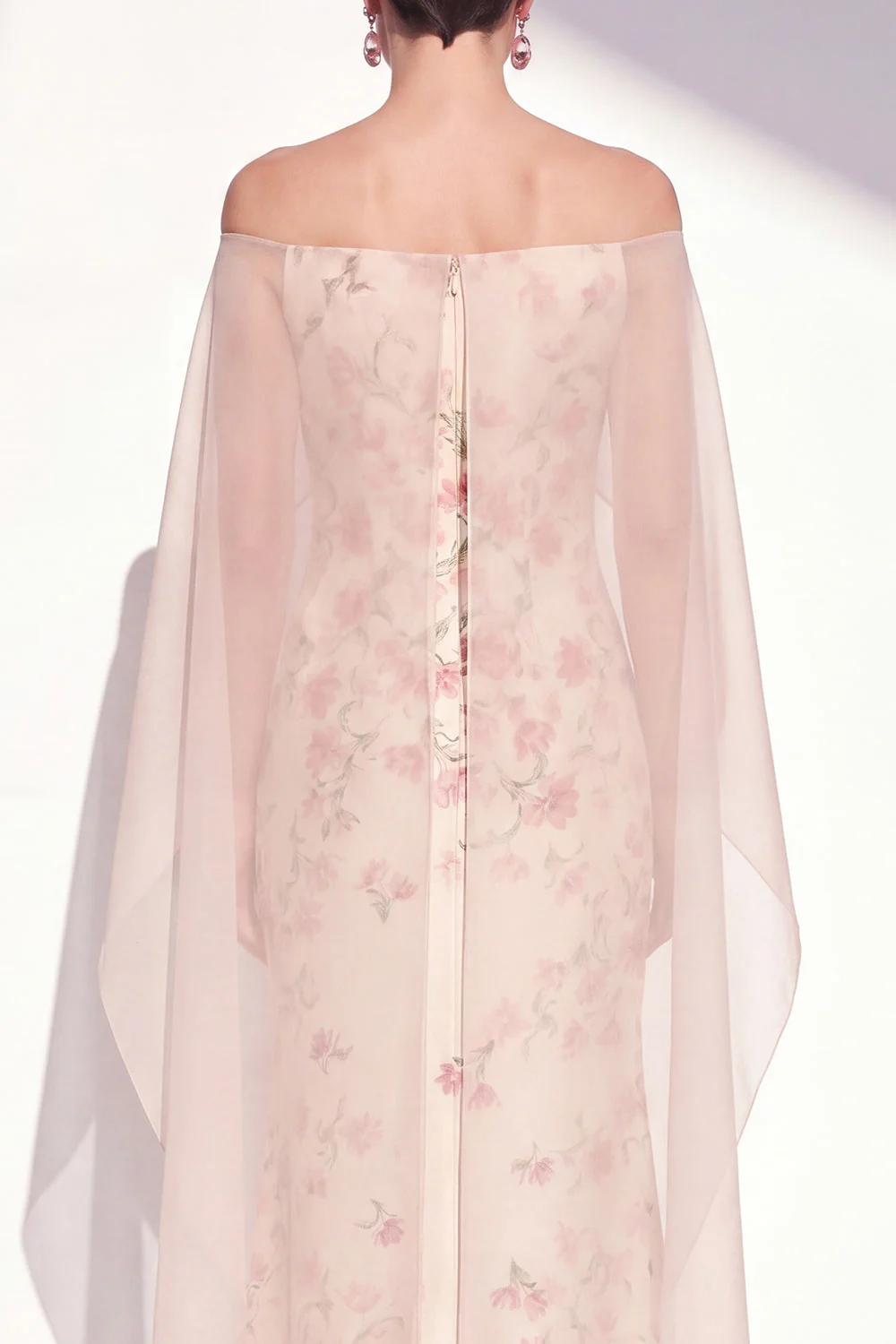 Apricot Strapless Mermaid Floral Long Mother Of the Bride Dress with Cape - Image 5