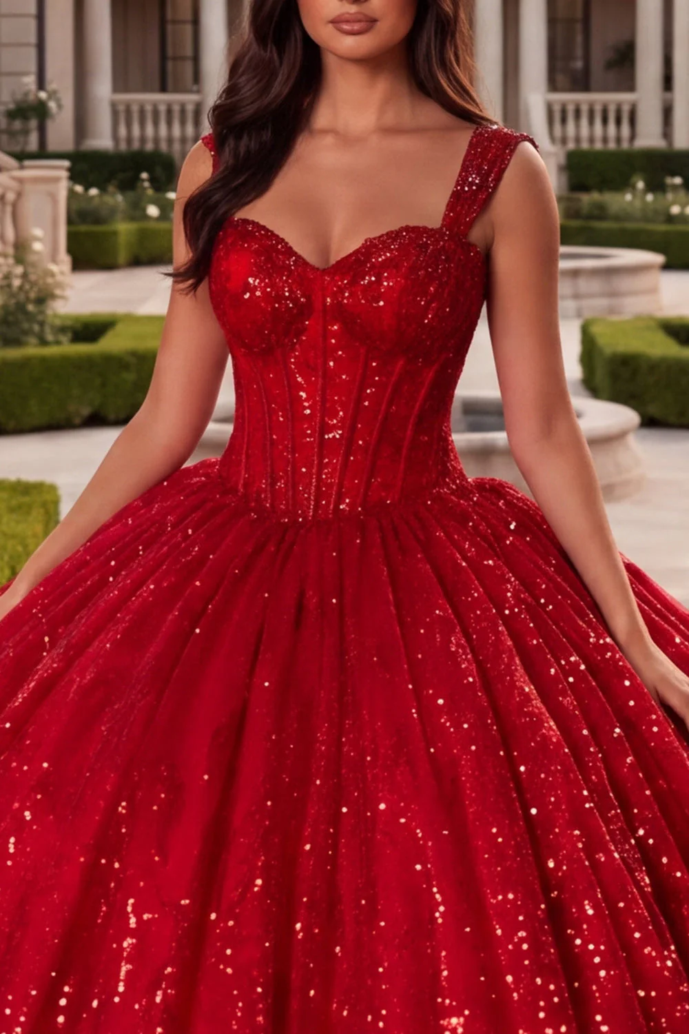 Red Ball Gown Corset Sequin Quinceanera Dress - Image 3