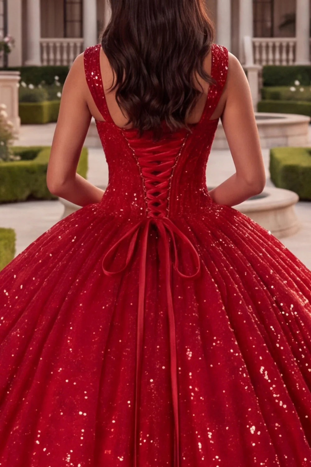 Red Ball Gown Corset Sequin Quinceanera Dress - Image 4