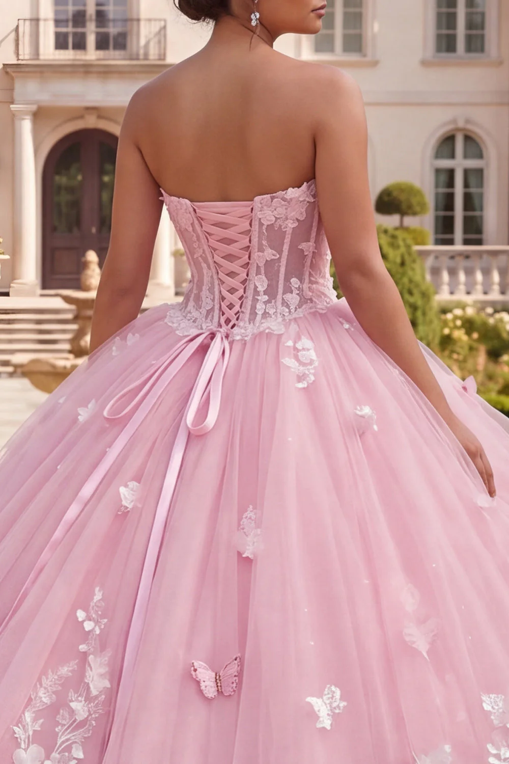 Pink Sweetheart Corset Floral Ball Gown Quinceanera Dress - Image 4