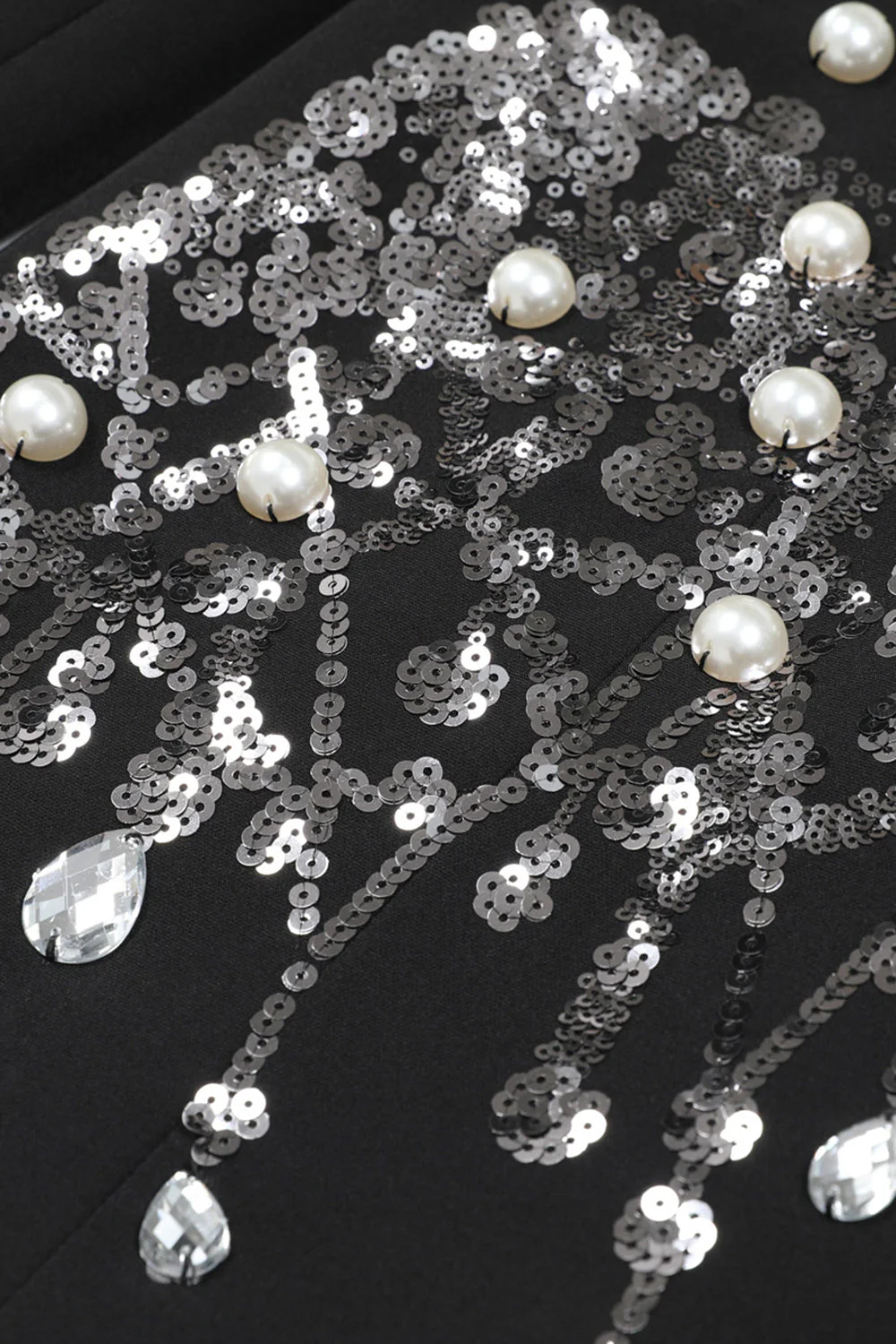 Beaded Black Sequin Notched Lapel Women Blazer - Image 4