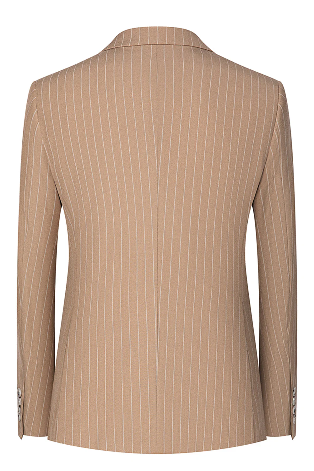 Beige Striped 3 Piece Notched Lapel Men's Suits - Image 3