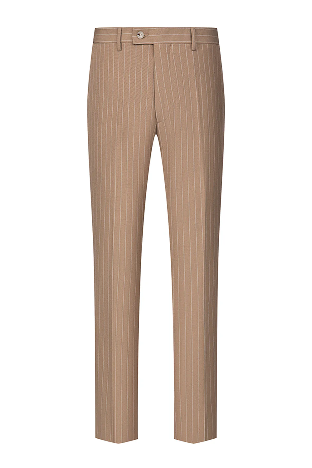 Beige Striped 3 Piece Notched Lapel Men's Suits - Image 5