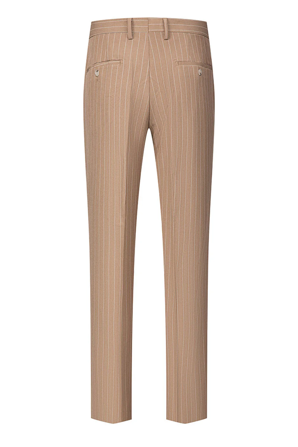 Beige Striped 3 Piece Notched Lapel Men's Suits - Image 6