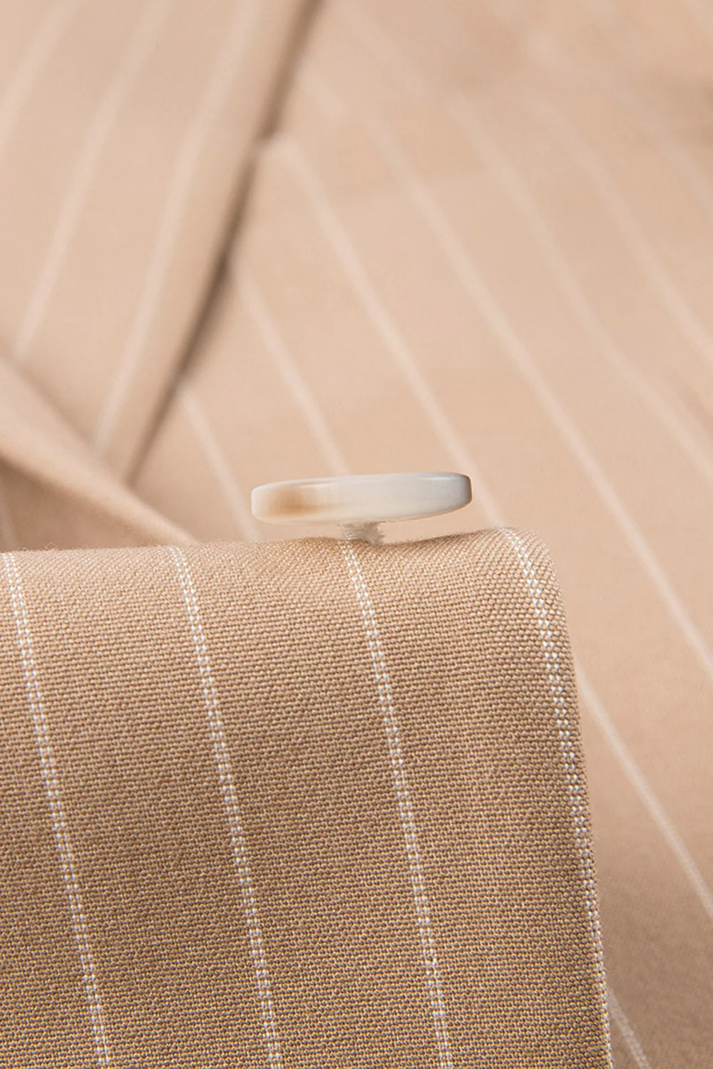 Beige Striped 3 Piece Notched Lapel Men's Suits - Image 8