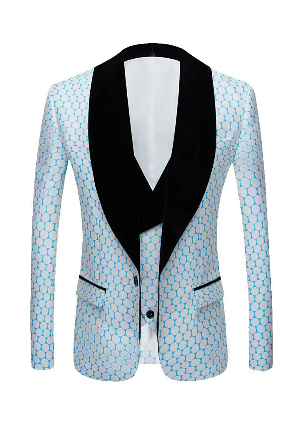 Biege Dots Jacquard 2 Piece Men's Prom Suits - Image 10