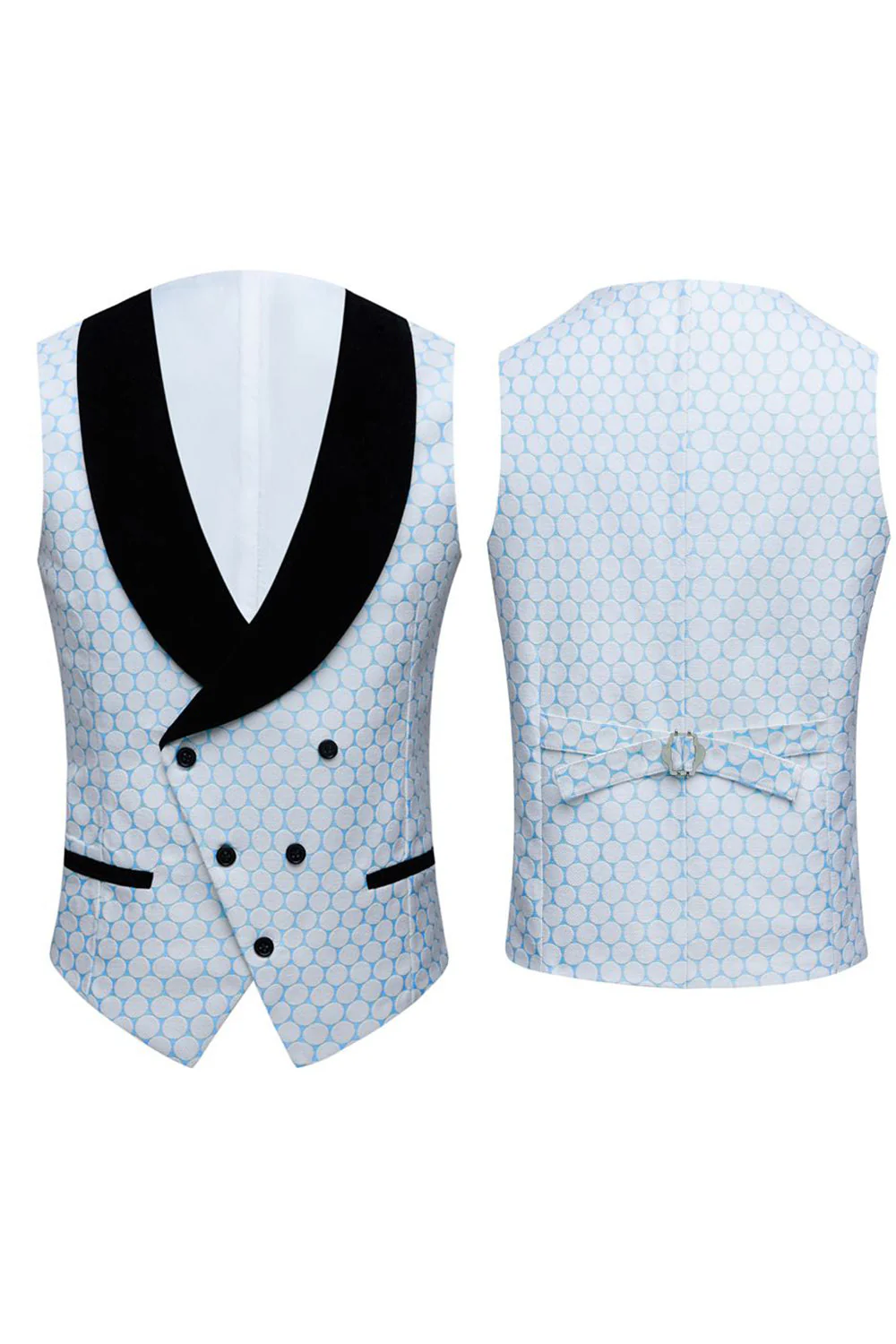 Biege Dots Jacquard 2 Piece Men's Prom Suits - Image 12