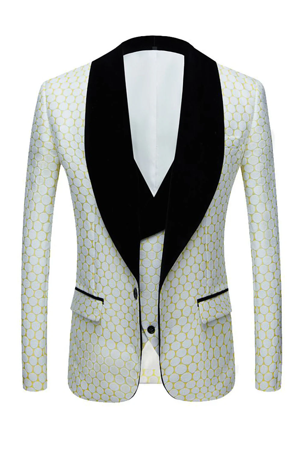 Biege Dots Jacquard 2 Piece Men's Prom Suits - Image 4