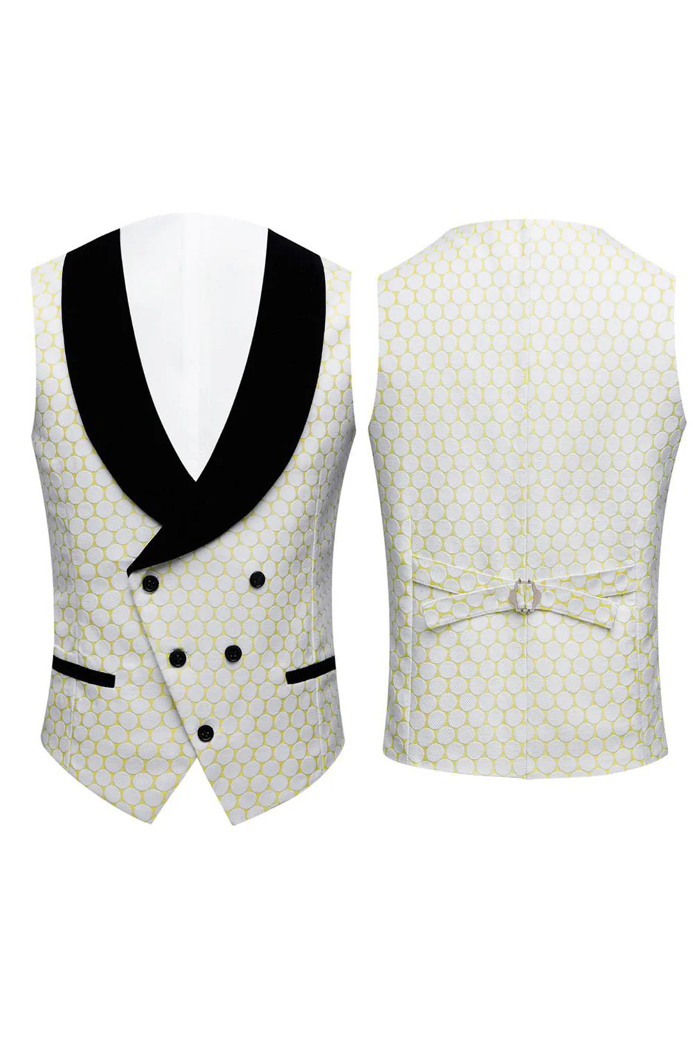 Biege Dots Jacquard 2 Piece Men's Prom Suits - Image 6
