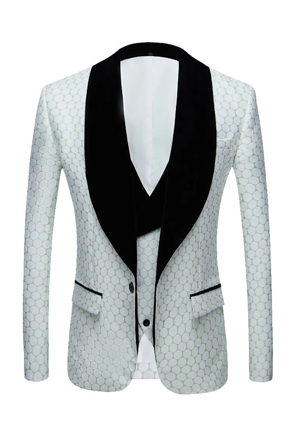 Biege Dots Jacquard 2 Piece Men's Prom Suits - Image 7