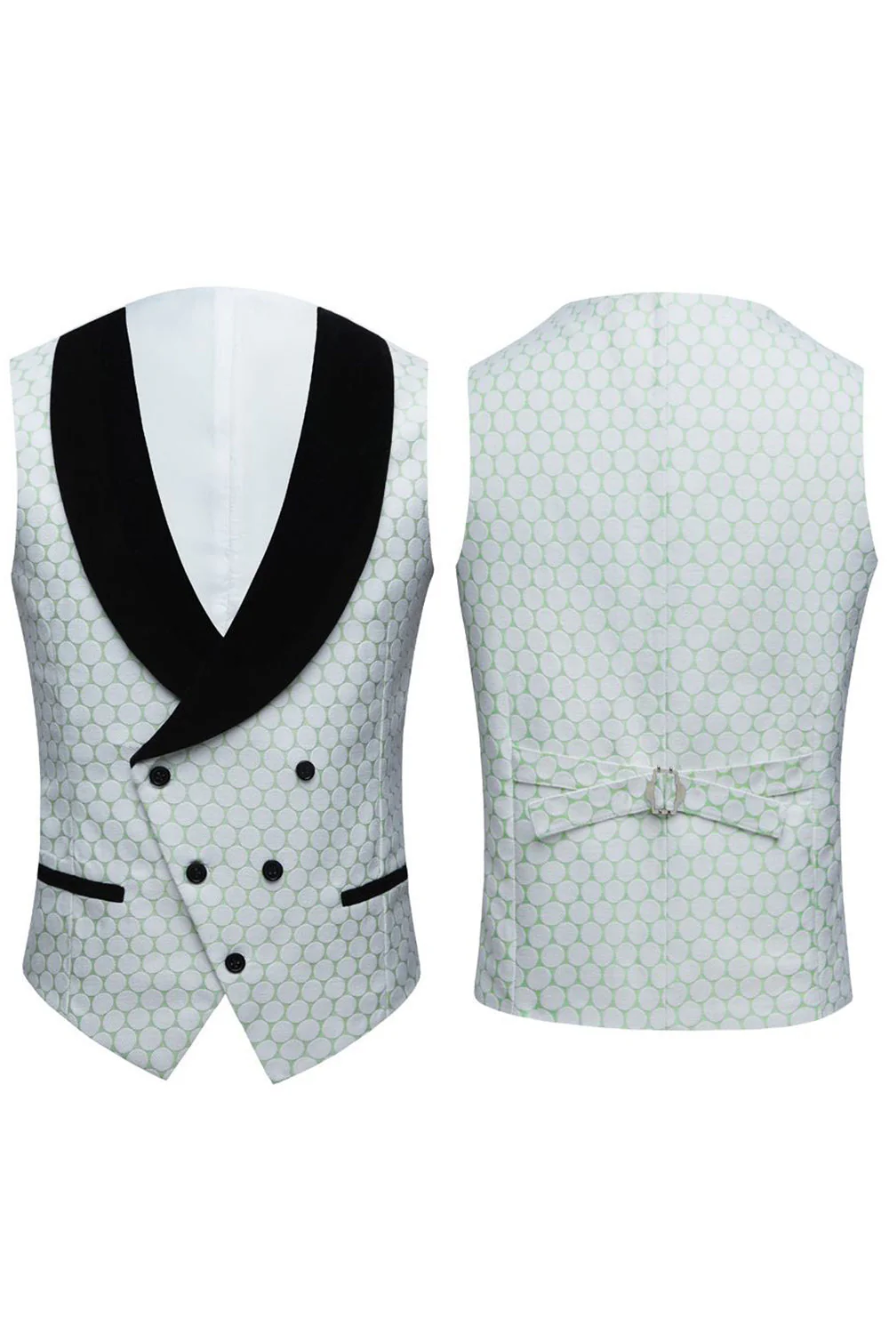 Biege Dots Jacquard 2 Piece Men's Prom Suits - Image 9