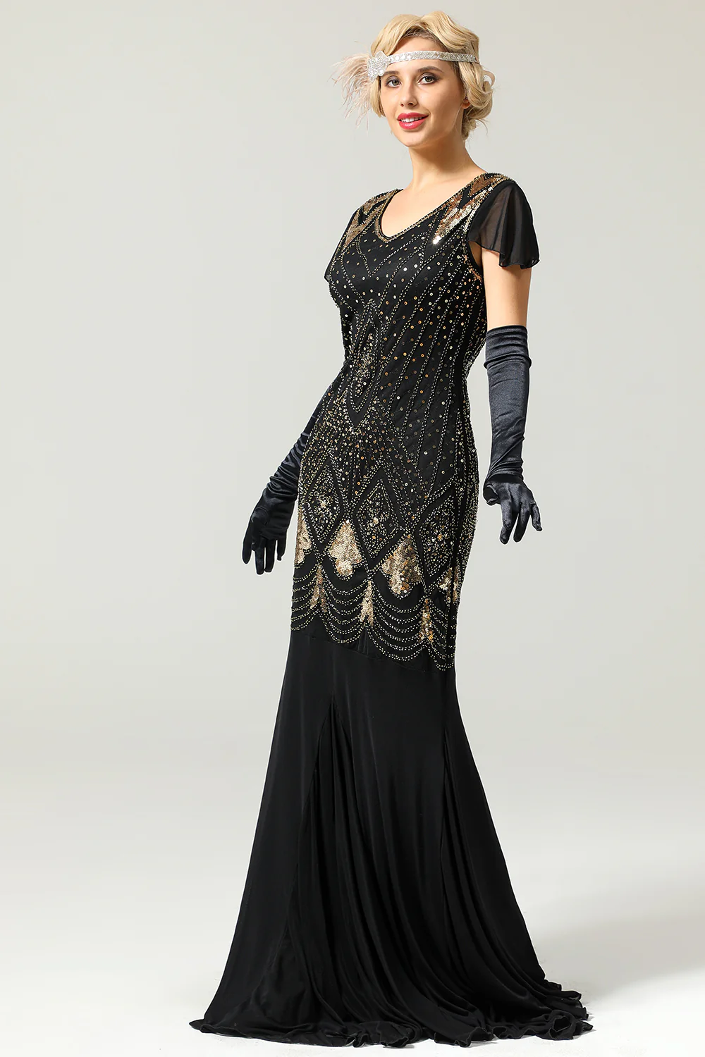 Black 1920s Sequins Flapper Long Dress - Image 4