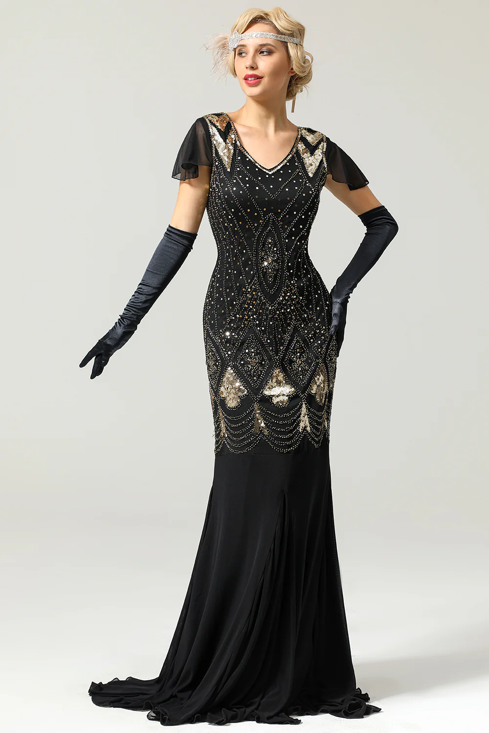 Black 1920s Sequins Flapper Long Dress - Image 5