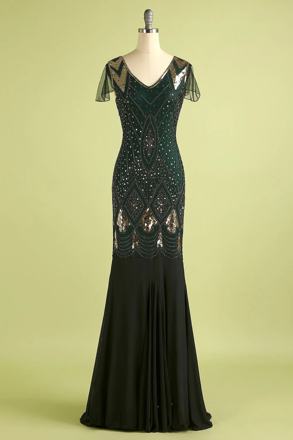 Black 1920s Sequins Flapper Long Dress - Image 7