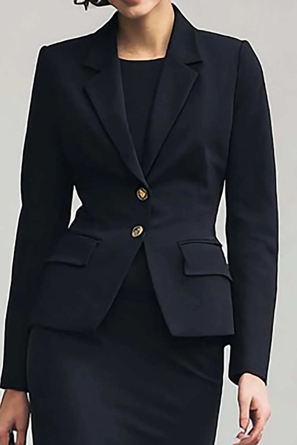 Black 2 Piece Notched Lapel Pencil Midi Work Dress - Image 3