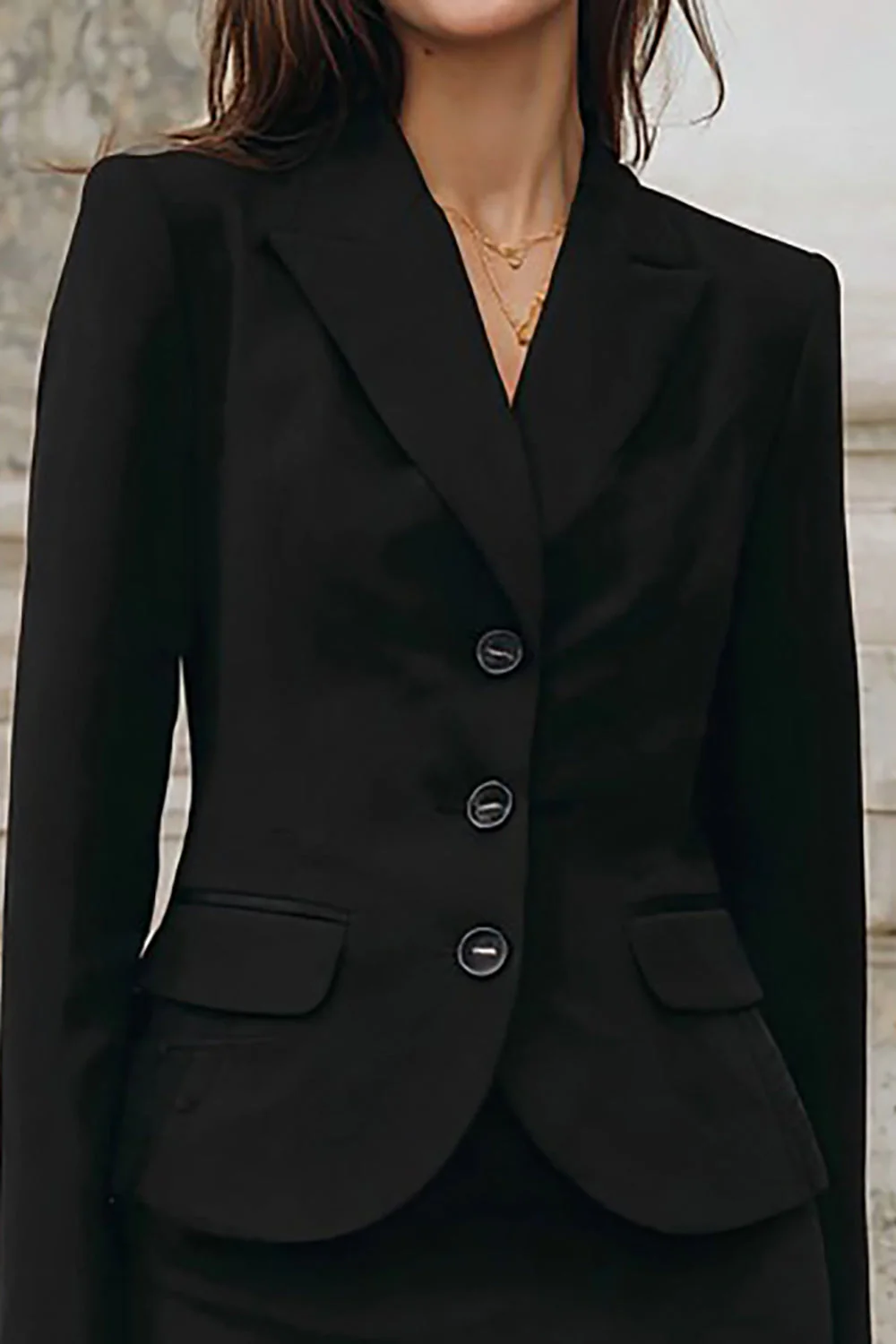 Black 2 Piece Peak Lapel Pencil Midi Work Dress - Image 2