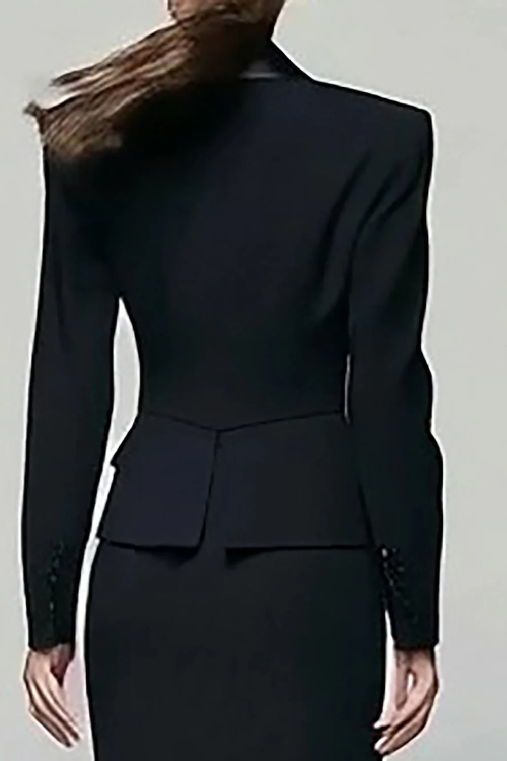 Black 2 Piece Peak Lapel Work Dress with Slit - Image 4