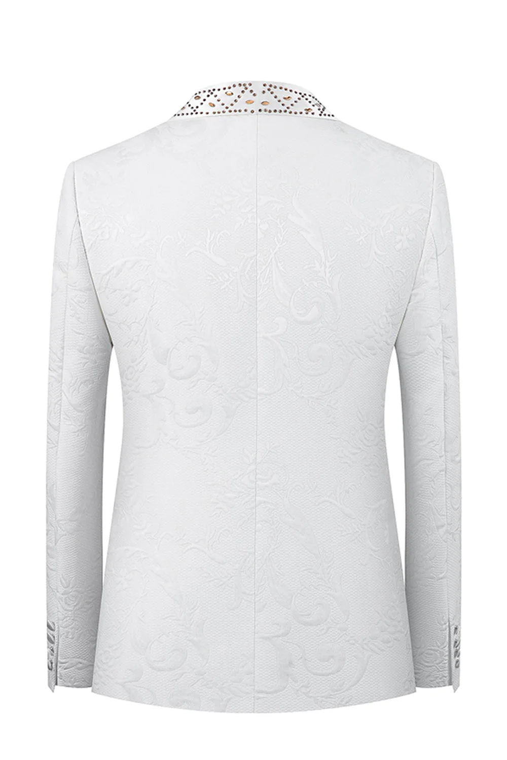 Black Shawl Lapel Jacquard 2 Piece One Button Men's Prom Suits with Beading - Image 5
