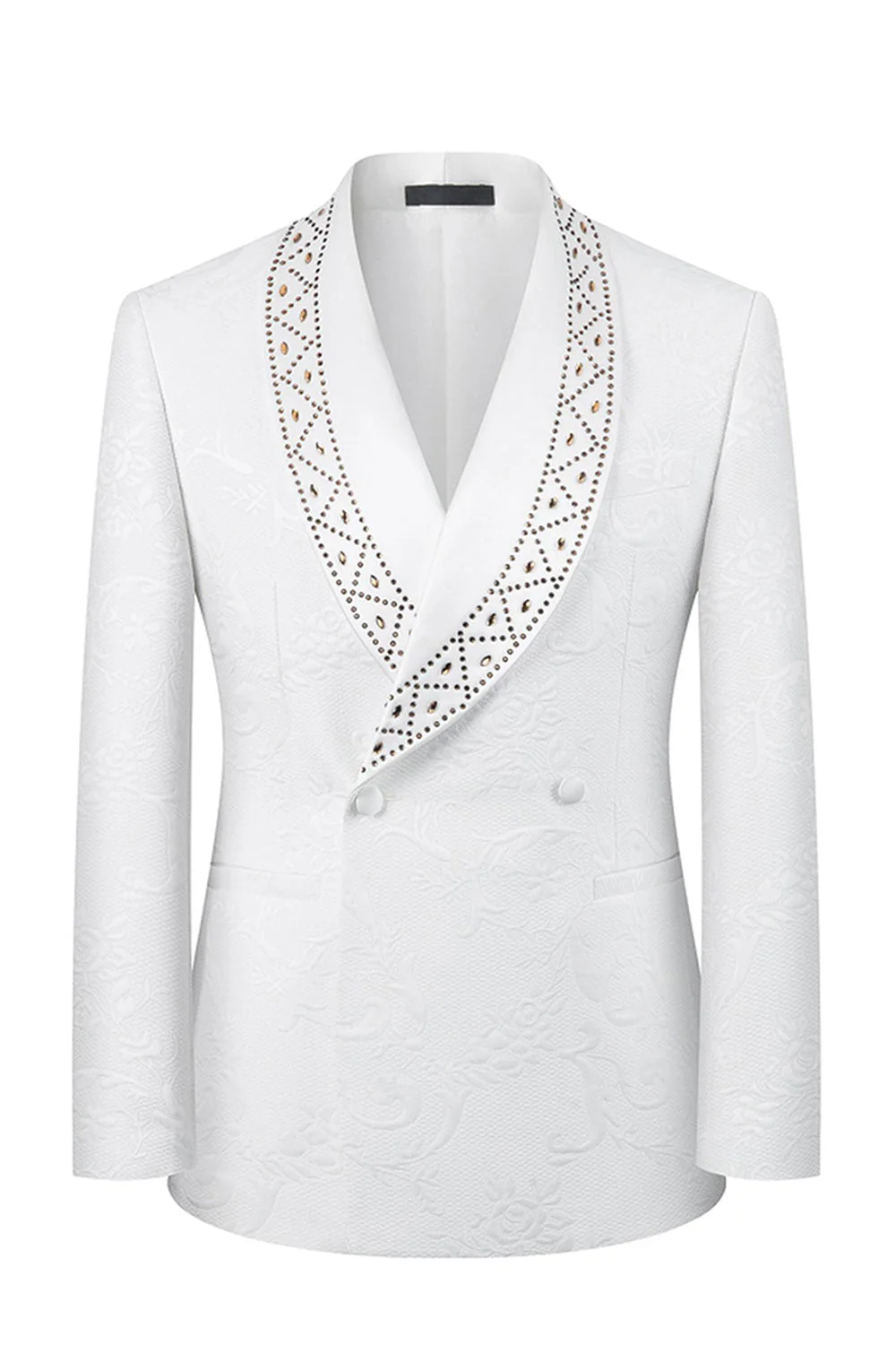 Black Shawl Lapel Jacquard 2 Piece One Button Men's Prom Suits with Beading - Image 6