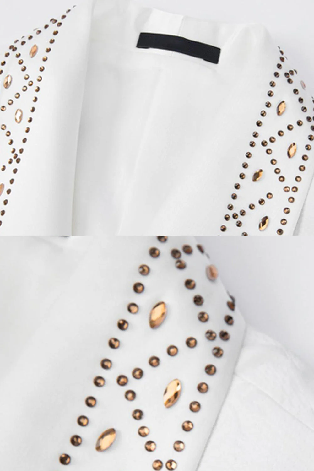 Black Shawl Lapel Jacquard 2 Piece One Button Men's Prom Suits with Beading - Image 7