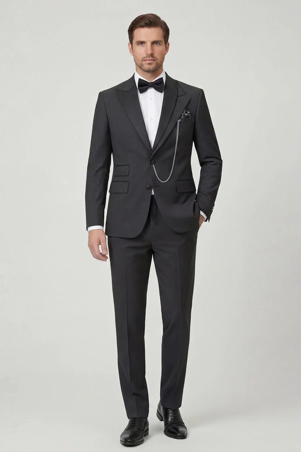 Black 2 Piece Single Breasted Peak Lapel Men's Suits - Image 2