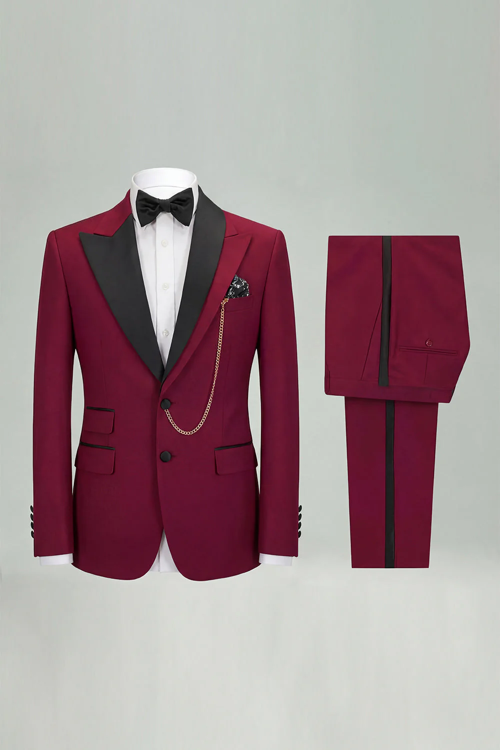 Black 2 Piece Single Breasted Peak Lapel Men's Suits - Image 3