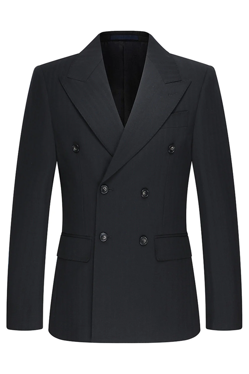 Black 3 Piece Peak Lapel Double Breasted Men's Business Suits - Image 2