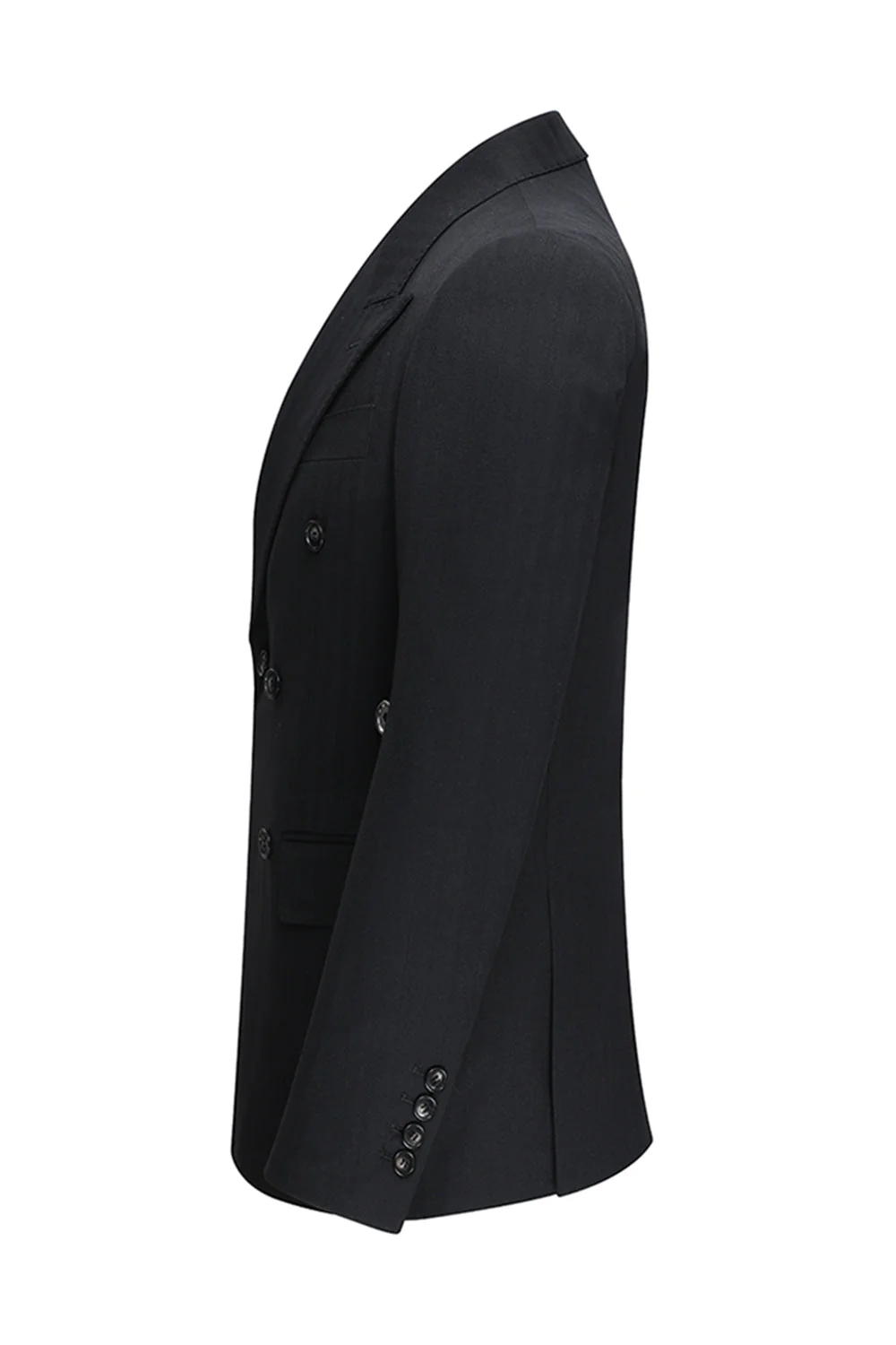 Black 3 Piece Peak Lapel Double Breasted Men's Business Suits - Image 4