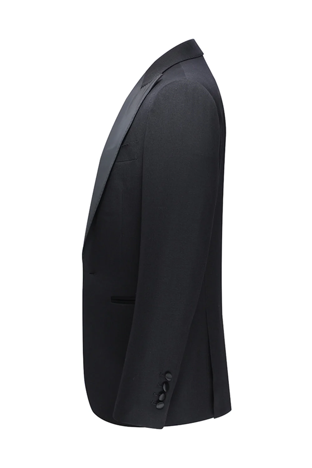 Black 3 Piece Peak Lapel Slim Fit Men's Wedding Suits - Image 4