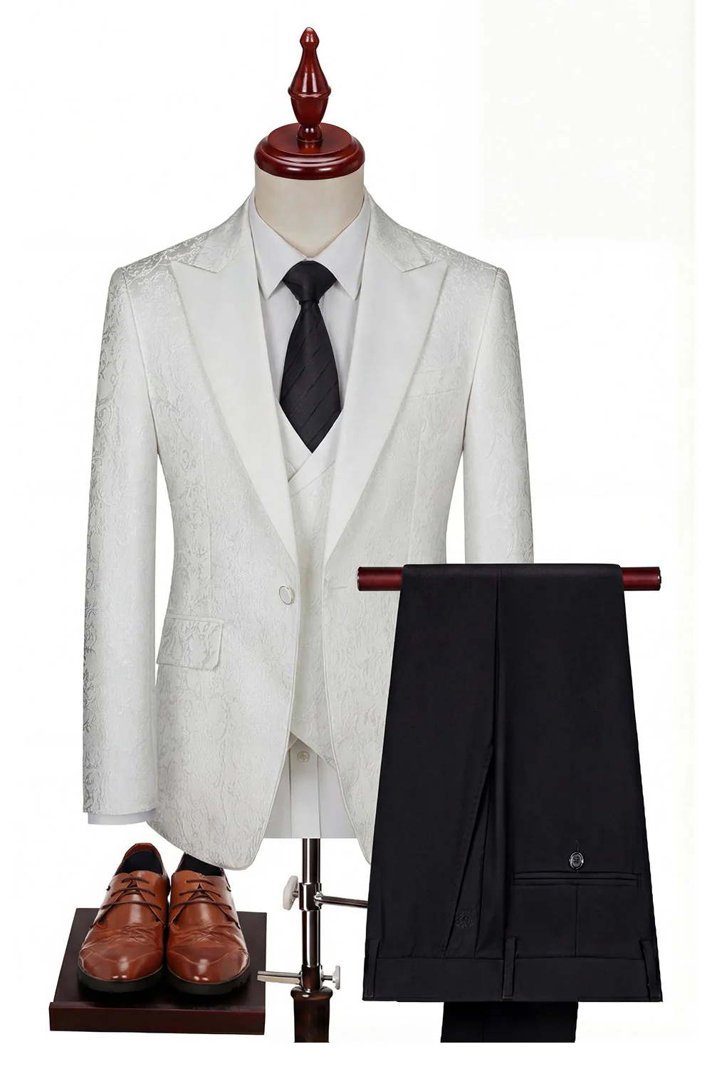 Black 3-Piece Peaked Lapel One Button Men's Suits - Image 3
