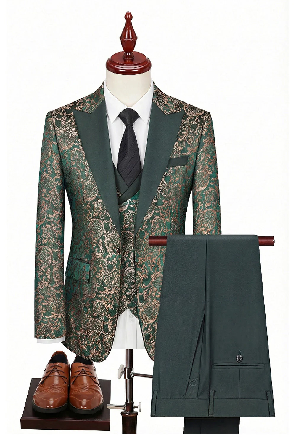 Black 3-Piece Peaked Lapel One Button Men's Suits - Image 5