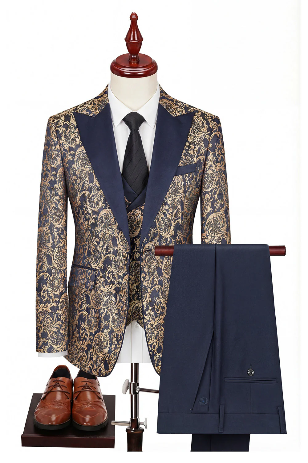 Black 3-Piece Peaked Lapel One Button Men's Suits - Image 7