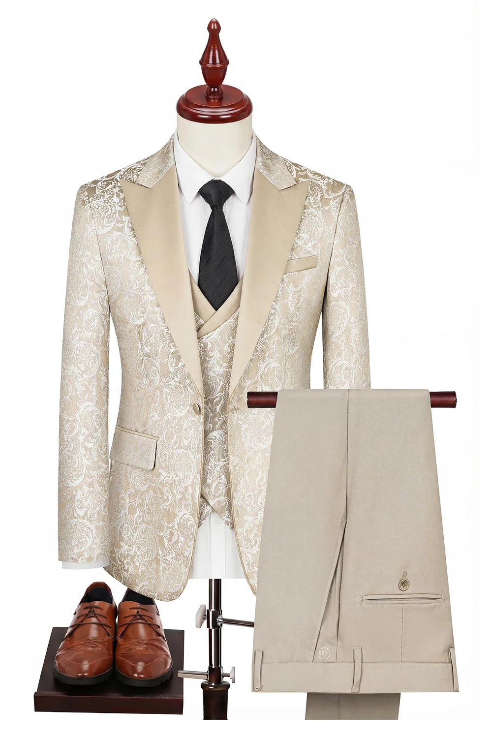 Black 3-Piece Peaked Lapel One Button Men's Suits - Image 9