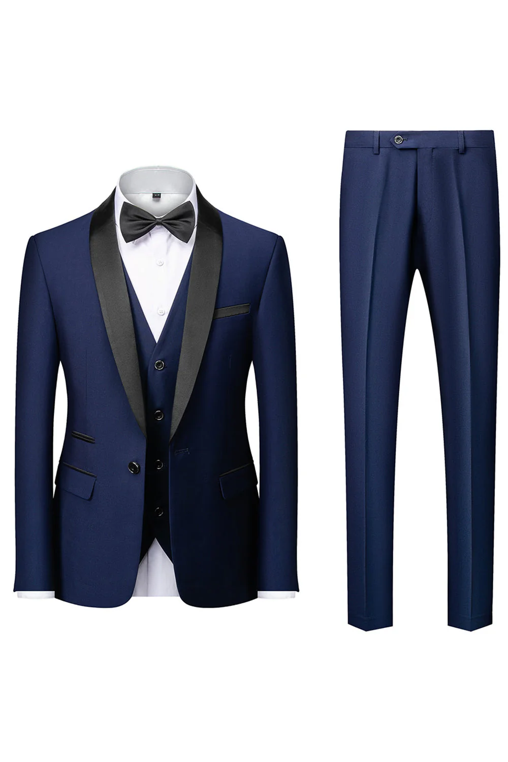 Black 3-Pieces Shawl Lapel Slim Fit Men's Suits - Image 11