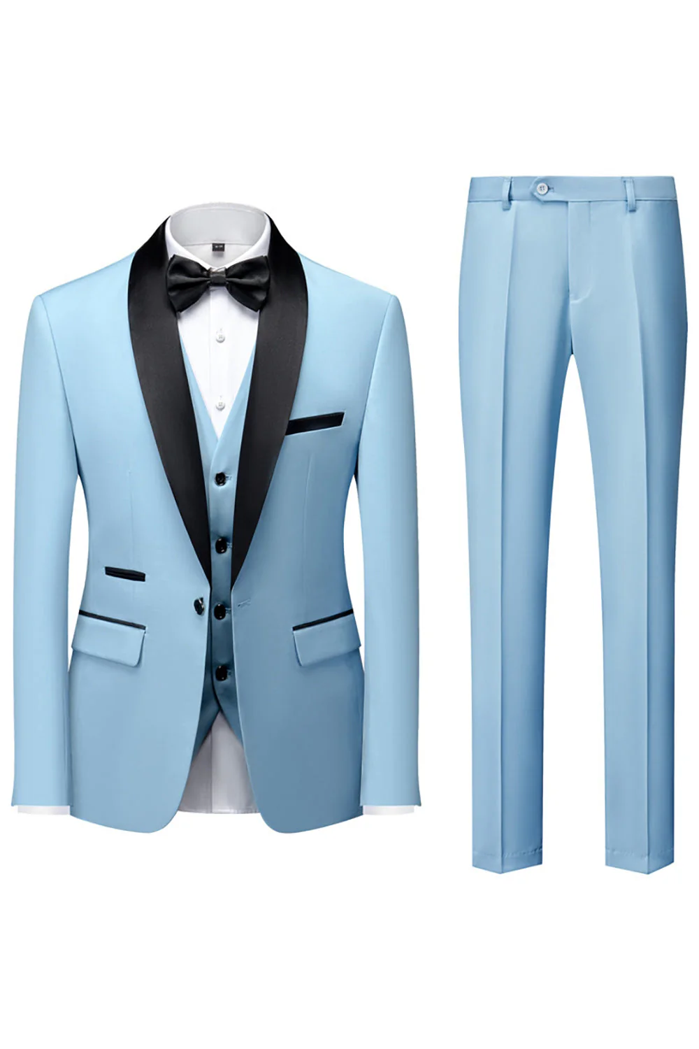 Black 3-Pieces Shawl Lapel Slim Fit Men's Suits - Image 15