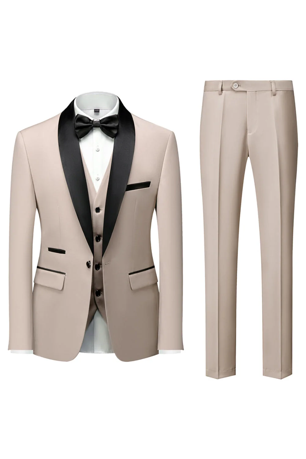 Black 3-Pieces Shawl Lapel Slim Fit Men's Suits - Image 16
