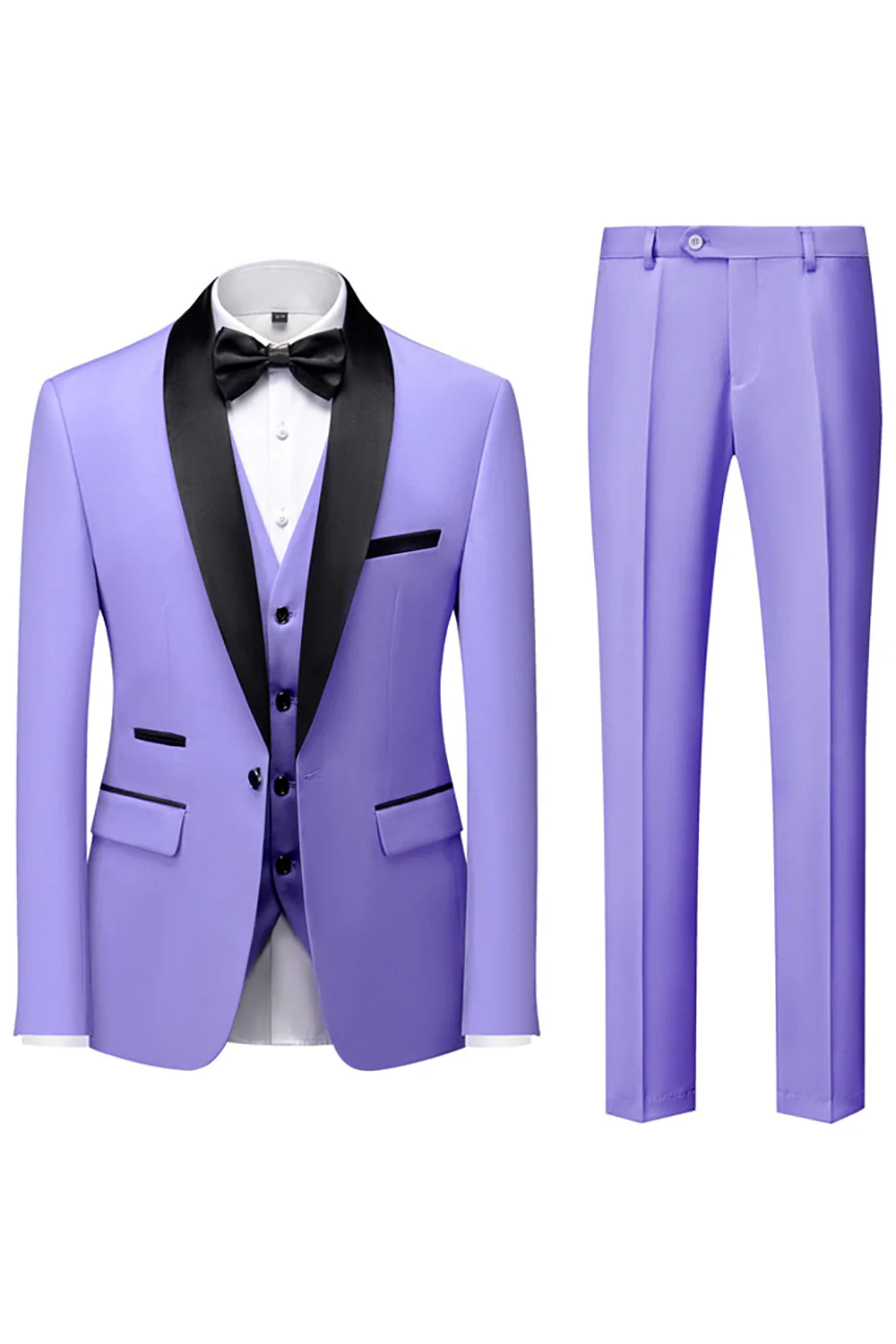 Black 3-Pieces Shawl Lapel Slim Fit Men's Suits - Image 17