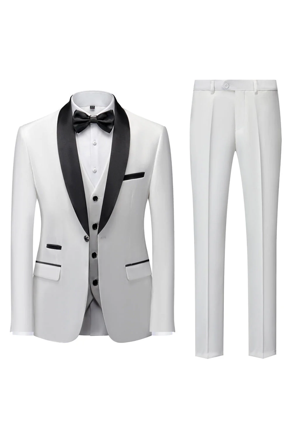Black 3-Pieces Shawl Lapel Slim Fit Men's Suits - Image 19